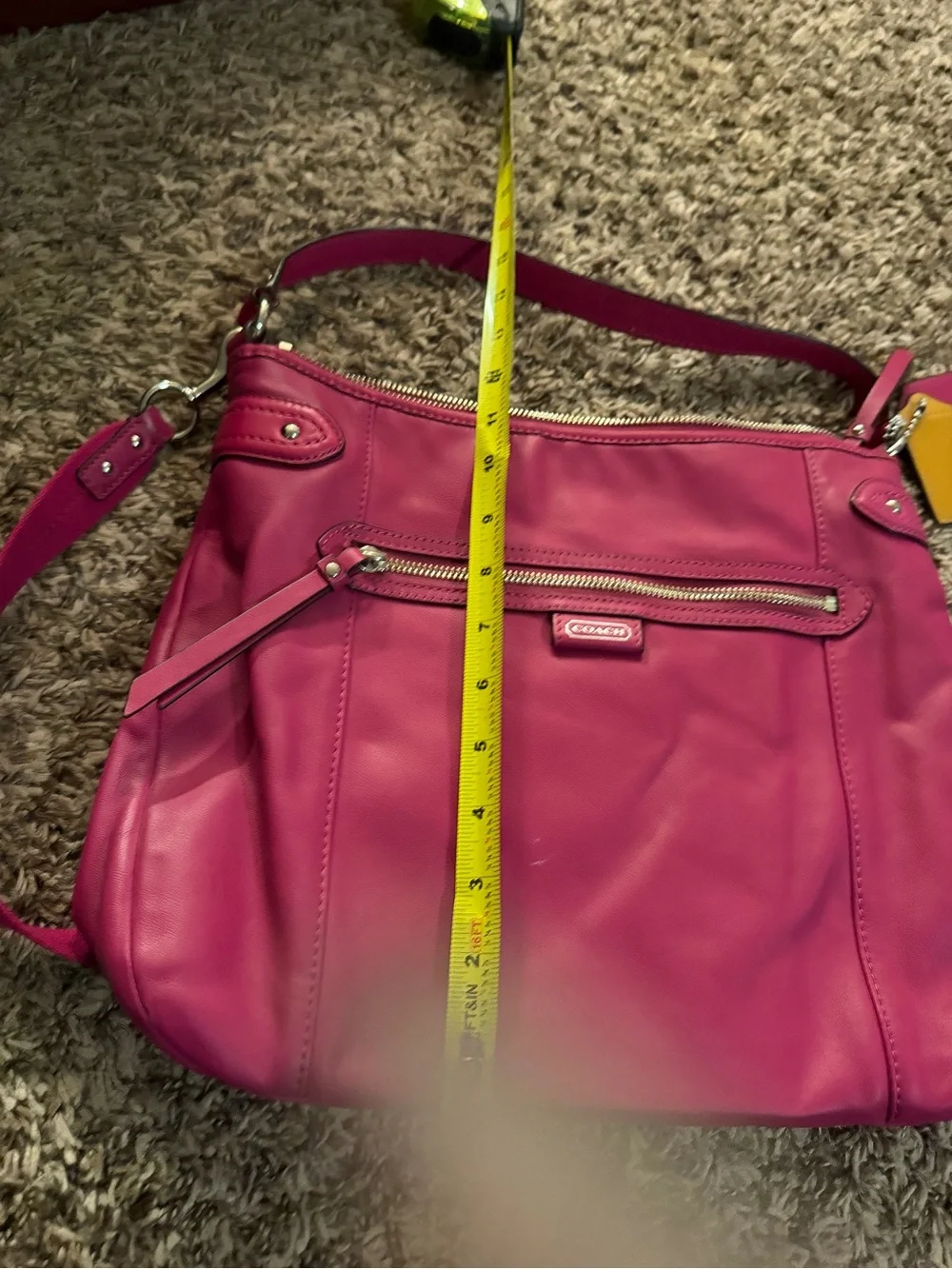 Vintage Coach Fuchsia Pink Leather Crossbody Bag Double Hangtag